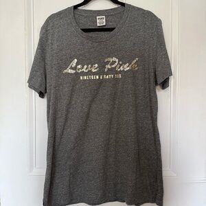 PINK Victoria's Secret Sequined Love Pink Graphic Tee - Grey Heather - Size L
